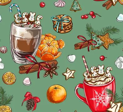 Seamless patterns festive composition inscription with gingerbread 2023 yea.. Illustrazione stock