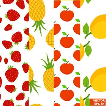 Seamless patterns with fruit set Stockillustratie