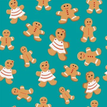 Seamless patterns with gingerbread cookies. Stock Illustration