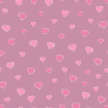 Seamless patterns hand-drawn hearts of different sizes and shapes shades of p Stock Illustration