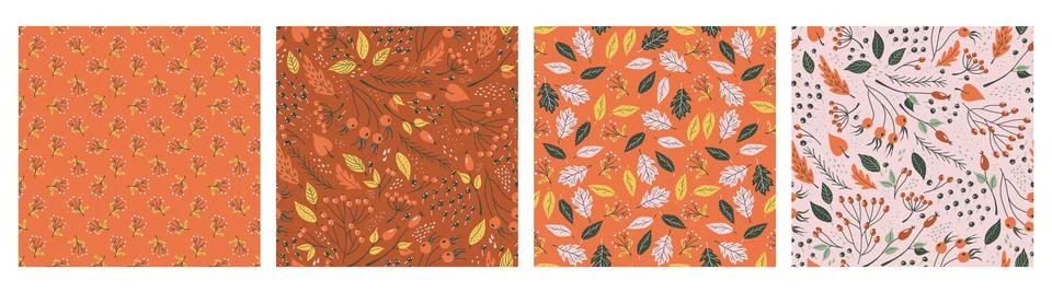 Seamless patterns with hand drawn plants Stock Illustration