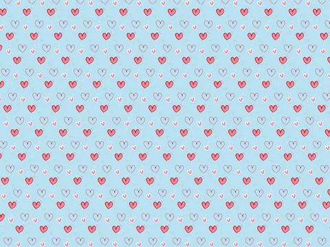 Seamless patterns with hearts on light blue Stock Illustration