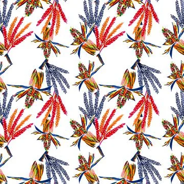 Seamless patterns with illustration of plant Illustrazione stock