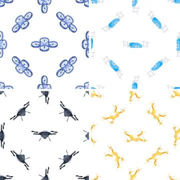 Seamless patterns with isometric drones flying and delivering packages イラスト素材