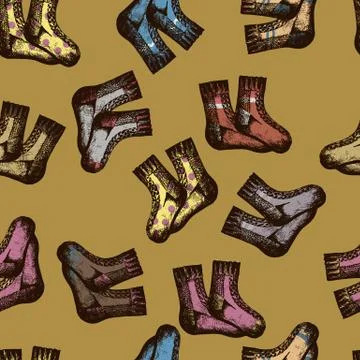 Seamless patterns with knitted socks Stock Illustration