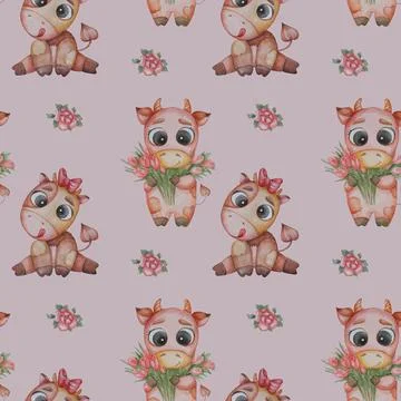 Seamless patterns. A little goby, a boy with a bouquet of tulips and a girl a Stock Illustration