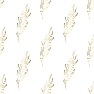 Seamless patterns. Luxurious gold and a graceful twig on a white background Stock Illustration