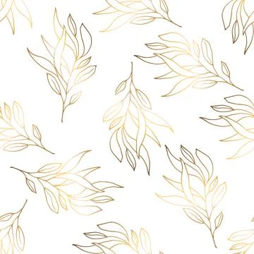 Seamless patterns. Luxurious gold and a graceful twig on a white background Stock Illustration