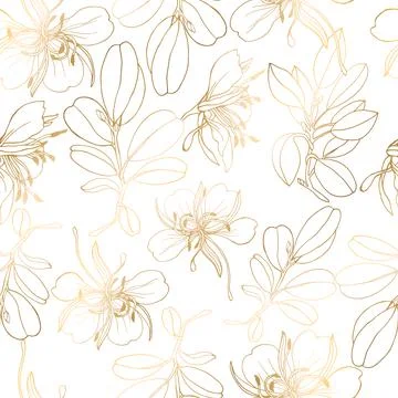 Seamless patterns. Luxurious gold and a graceful twig on a white background.  Stock Illustration