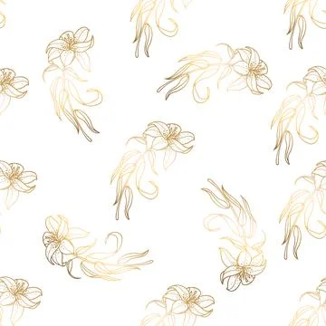 Seamless patterns. Luxurious gold and a graceful twig on a white background.  Stock Illustration