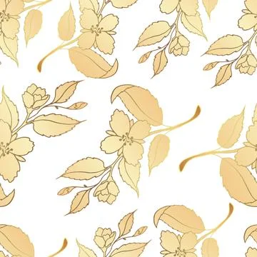 Seamless patterns. Luxurious gold and a graceful twig with a large flower on  Stock Illustration