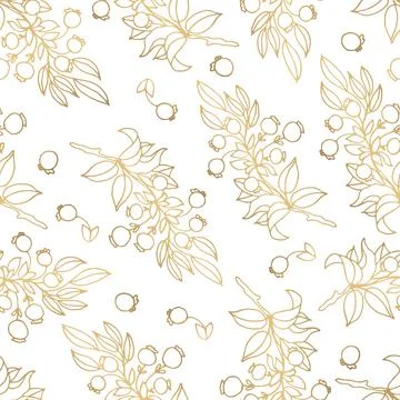 Seamless patterns. Luxurious gold and a graceful twig with berries on a white Stock Illustration