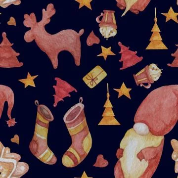 Seamless patterns. Magic and cute gnome. Decorative elements for Christmas and Stock Illustration