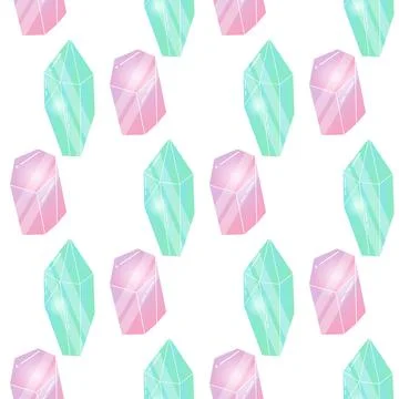 Seamless patterns magic shiny crystals vector pink, blue, yellow Stock Illustration