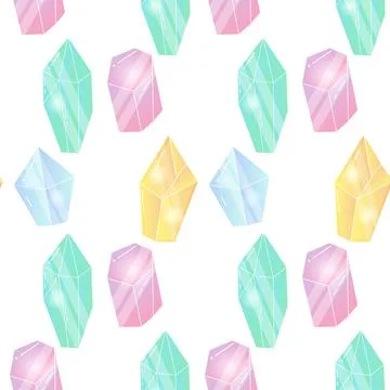 Seamless patterns magic shiny crystals vector pink, blue, yellow Stock Illustration