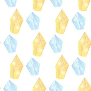 Seamless patterns magic shiny crystals vector pink, blue, yellow Stock Illustration