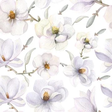 Seamless patterns with magnolia flowers in boho style on a white isolated Stock Illustration
