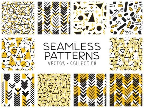 Seamless patterns in Memphis style 스톡 일러스트