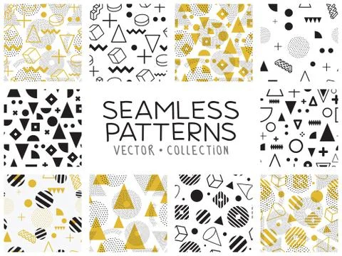 Seamless patterns in Memphis style Stock Illustration