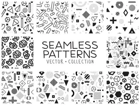 Seamless patterns in Memphis style 스톡 일러스트