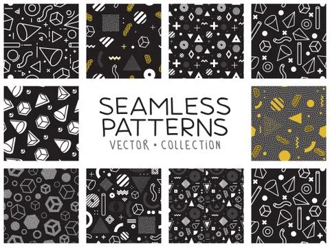 Seamless patterns in Memphis style 스톡 일러스트