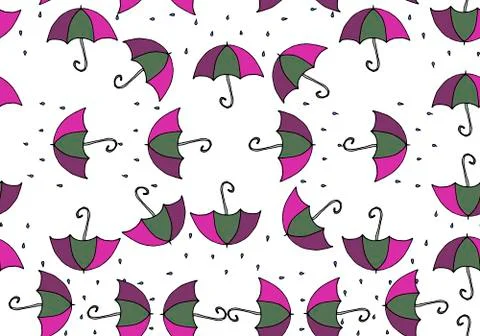 Seamless patterns with multi-colored umbrellas on a white background Stock Illustration