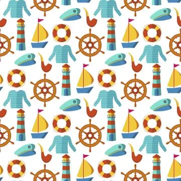 Seamless patterns with nautical elements wave paper ocean sea blue texture Stock Illustration
