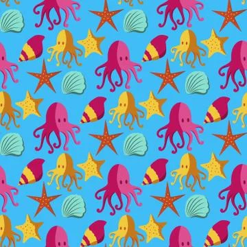 Seamless patterns with nautical elements wave paper ocean sea blue texture Stock Illustration