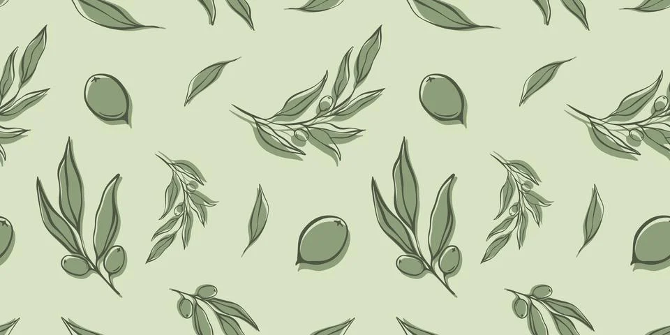 Seamless patterns with Olive Branch Stock Illustration