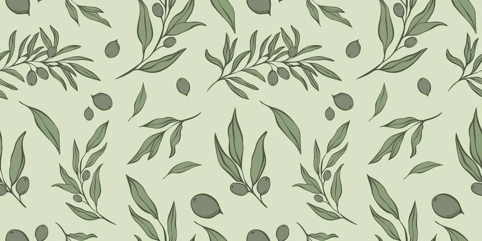 Seamless patterns with Olive Branch Stock Illustration