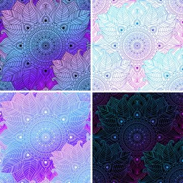 Seamless patterns with oriental lace floral pattern and mandala Stock Illustration