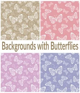 Seamless Patterns, Outline Butterflies Stock Illustration