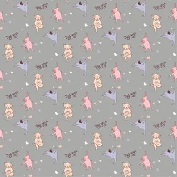 Seamless patterns. Pets yoga. cute puppies athletes stand in asanas and meditate Stock Illustration