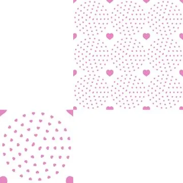 Seamless patterns from pink hearts on the white background with pattern unit. Stock Illustration