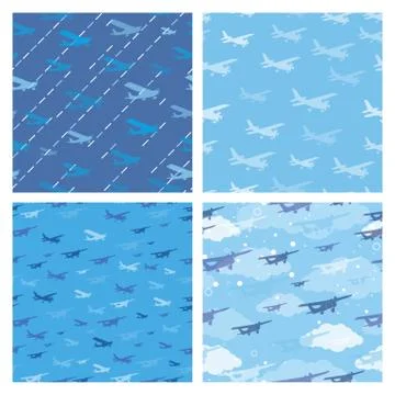 Seamless patterns with planes Stock Illustration