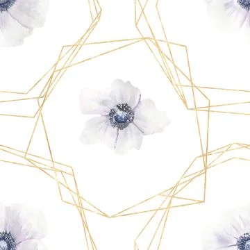 Seamless patterns with purple roses and anemones on a white isolated background Stock Illustration