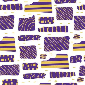 Seamless patterns of random collage elements. Dynamic background with differe Stock Illustration