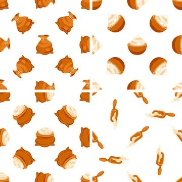 Seamless patterns representing bags and wooden scoops containing flour or white Illustrazione stock