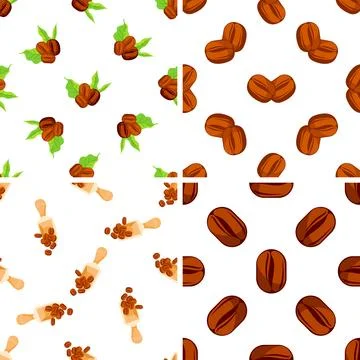 Seamless patterns with roasted coffee beans and wooden scoop Stock-Illustration