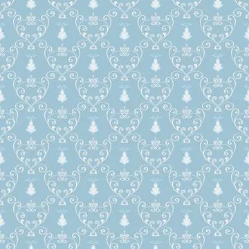 Seamless patterns in the rococo style in white and cyan colors. Retro wallpaper Stock Illustration