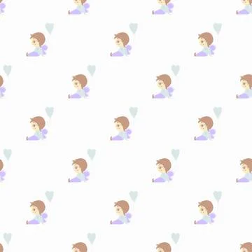 Seamless patterns. Romantic childrens collection. Cute angel boy sits with a Stock Illustration