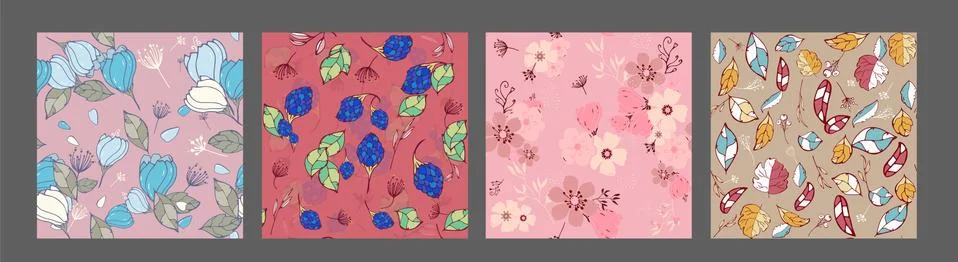 Seamless patterns. Romantic flower backgrounds for Valentine's, Mother's or w Stock Illustration