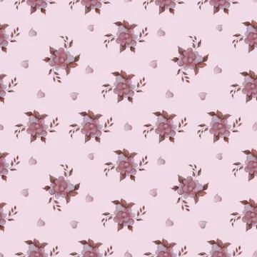Seamless patterns. Romantic week flowers. Pink rose and hearts on a pink Stock Illustration
