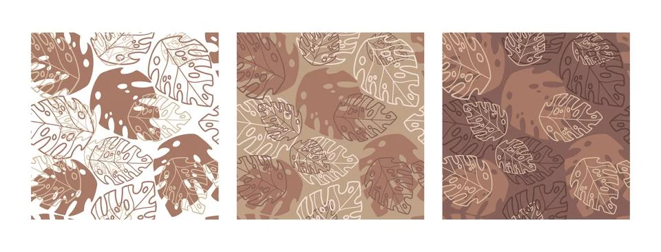 Seamless patterns set abstract plants trendy colors vector Stock Illustration