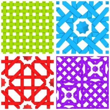 Seamless patterns set with colored crossed ribbons Stock Illustration