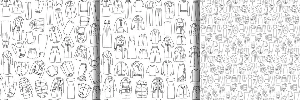 Seamless patterns set of Doodle Vector Womens Clothing Stock Illustration