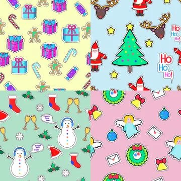 Seamless patterns set in flat style. Xmas elements Illustrazione stock