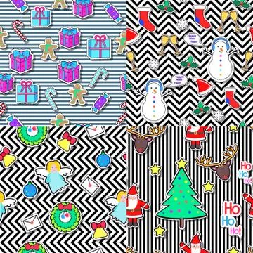 Seamless patterns set in flat style. Xmas elements Illustrazione stock