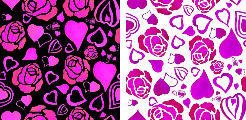 Seamless patterns. Set of floral bright patterns with roses. Bright pattern w Stock Photos
