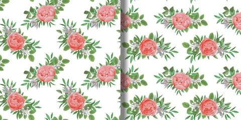Seamless Patterns set with flowers and greenery Stock Illustration